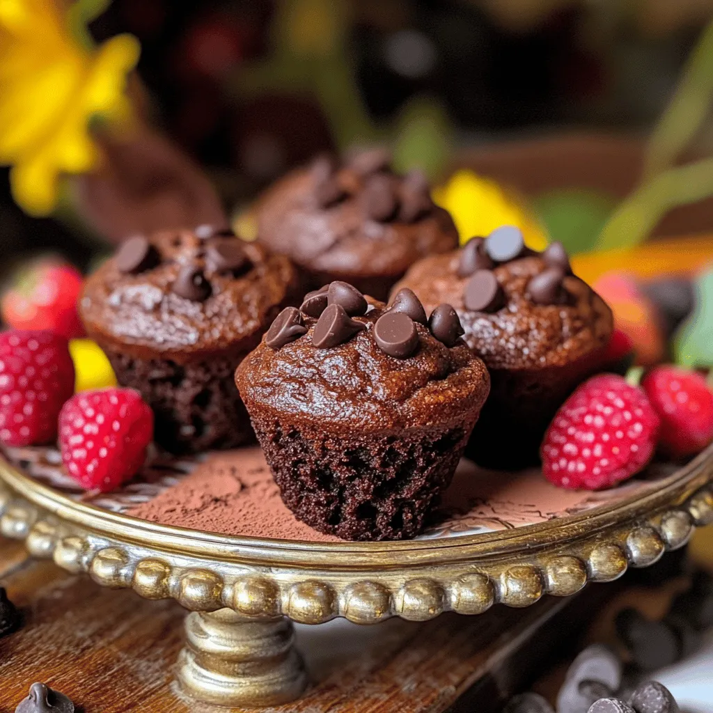 To make healthy chocolate mini muffins, you need simple, wholesome ingredients. The main star is whole wheat flour. It adds fiber and nutrients, making your muffins hearty. You’ll also need unsweetened cocoa powder for that rich chocolate taste. Baking powder and baking soda help the muffins rise. A bit of salt enhances the flavors. For sweetness, you can use honey or maple syrup. Unsweetened applesauce keeps the muffins moist and cuts down on fat. Two eggs provide structure and protein. Vanilla extract adds a lovely aroma. Lastly, non-fat Greek yogurt gives creaminess, and dark chocolate chips add a delightful finish.