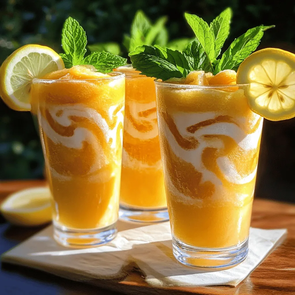To make the frozen peach lemonade recipe, you need just a few ingredients. The main star is two cups of frozen peaches. They bring a sweet and fruity flavor. You also need one cup of fresh lemon juice, which comes from about four to six lemons. This juice gives a nice tartness.