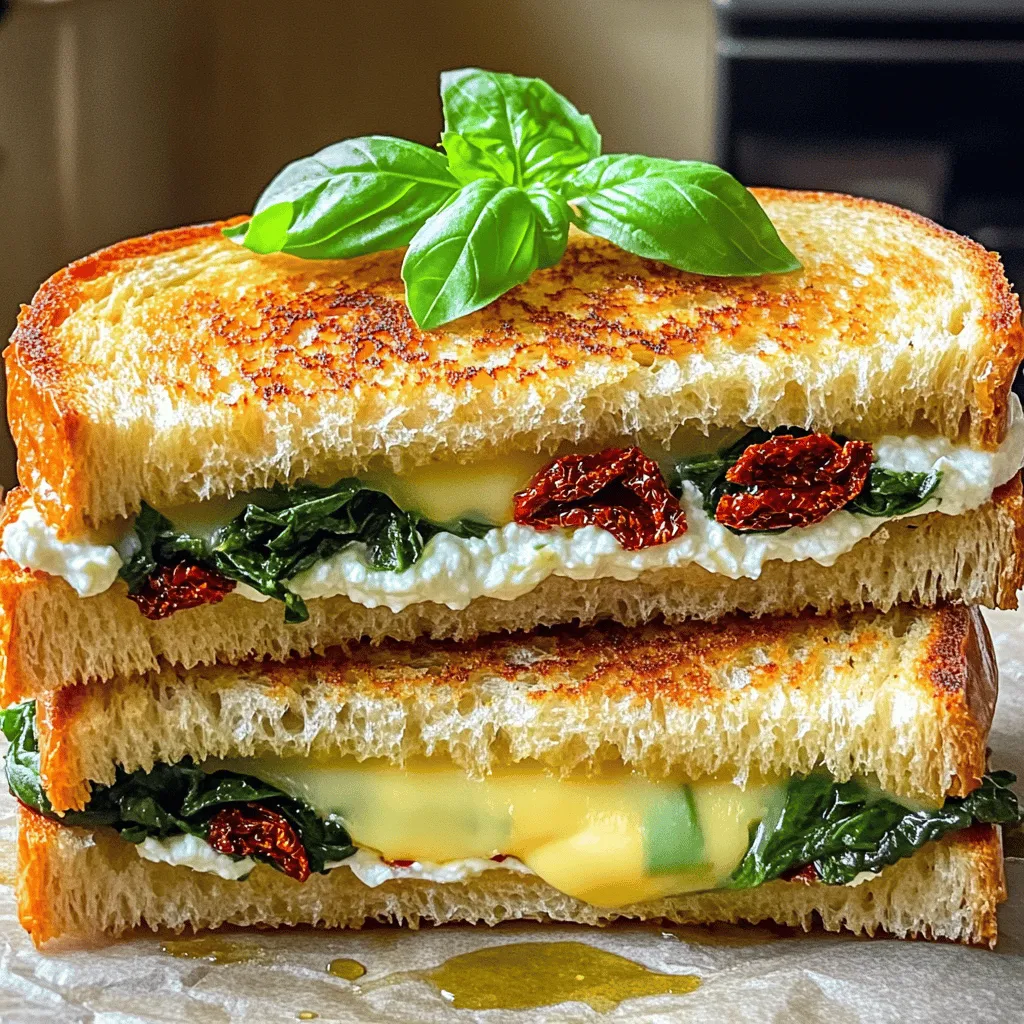 To make the Sun-Dried Tomato, Spinach, and Ricotta Grilled Cheese, you need these tasty items: