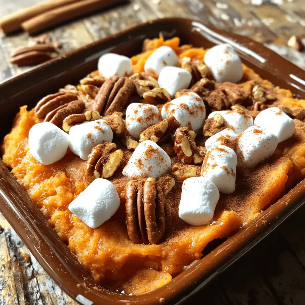 To make a yummy sweet potato casserole with marshmallows, you need a few key ingredients. First, sweet potatoes are the star of the dish. Four large sweet potatoes work best. They provide that sweet, creamy base we all love.