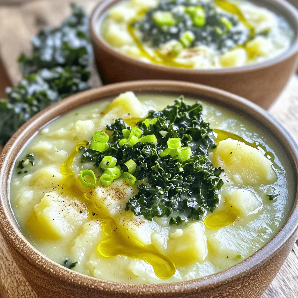 Colcannon soup brings warmth and comfort to any meal. The key ingredients for this dish include potatoes, kale, and green onions. These three staples create a rich and creamy base for the soup.