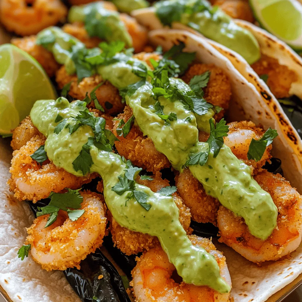 Crispy Shrimp &#038; Poblano Tacos with Avocado Cilantro Sauce