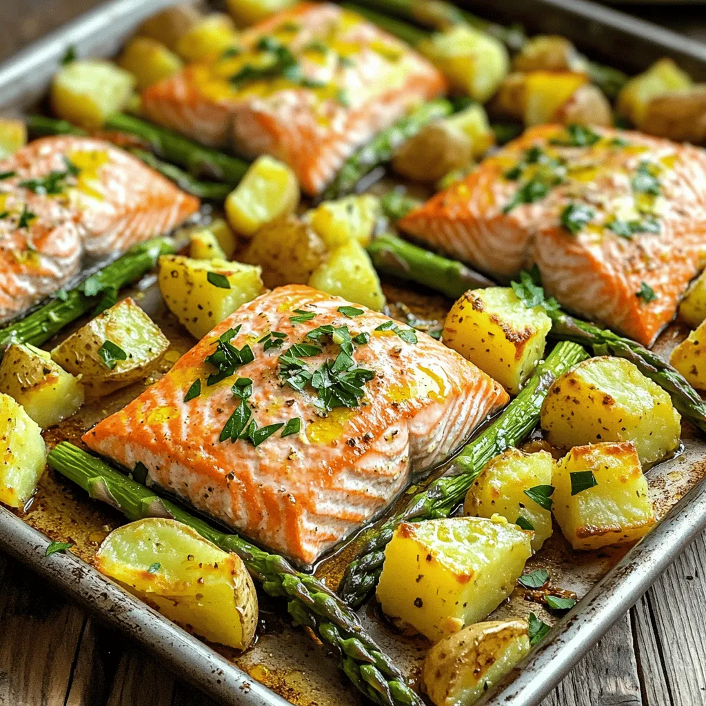 To make this dish shine, you need to gather your ingredients. For this recipe, you will need four salmon fillets, one bunch of asparagus, and four medium potatoes. You’ll also need three tablespoons of olive oil, two minced garlic cloves, the zest and juice of one lemon, smoked paprika, dried thyme, salt, and pepper. Fresh parsley is great for garnish.