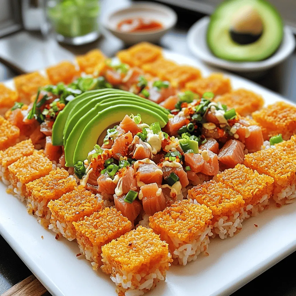 To make homemade spicy tuna crispy rice, you need key ingredients. First, you need sushi rice. Use two cups for this dish. You also need water, rice vinegar, sugar, and salt to season the rice. For the spicy tuna, one pound of sushi-grade tuna is essential. You’ll mix this with mayonnaise and Sriracha for that kick. Don’t forget the avocado, sesame oil, green onion, and furikake for garnish. Lastly, you’ll need panko breadcrumbs and oil for frying.