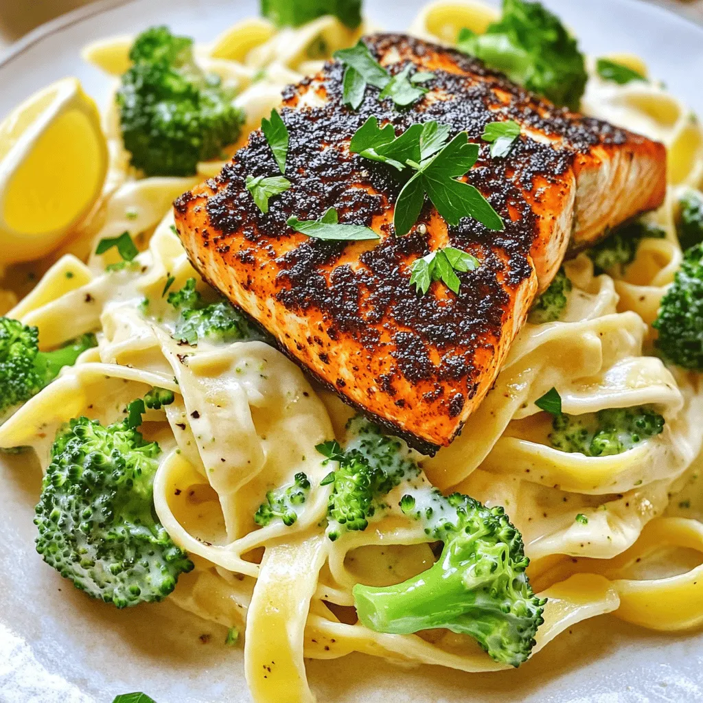 Blackened Salmon &#038; Creamy Broccoli Alfredo Recipe