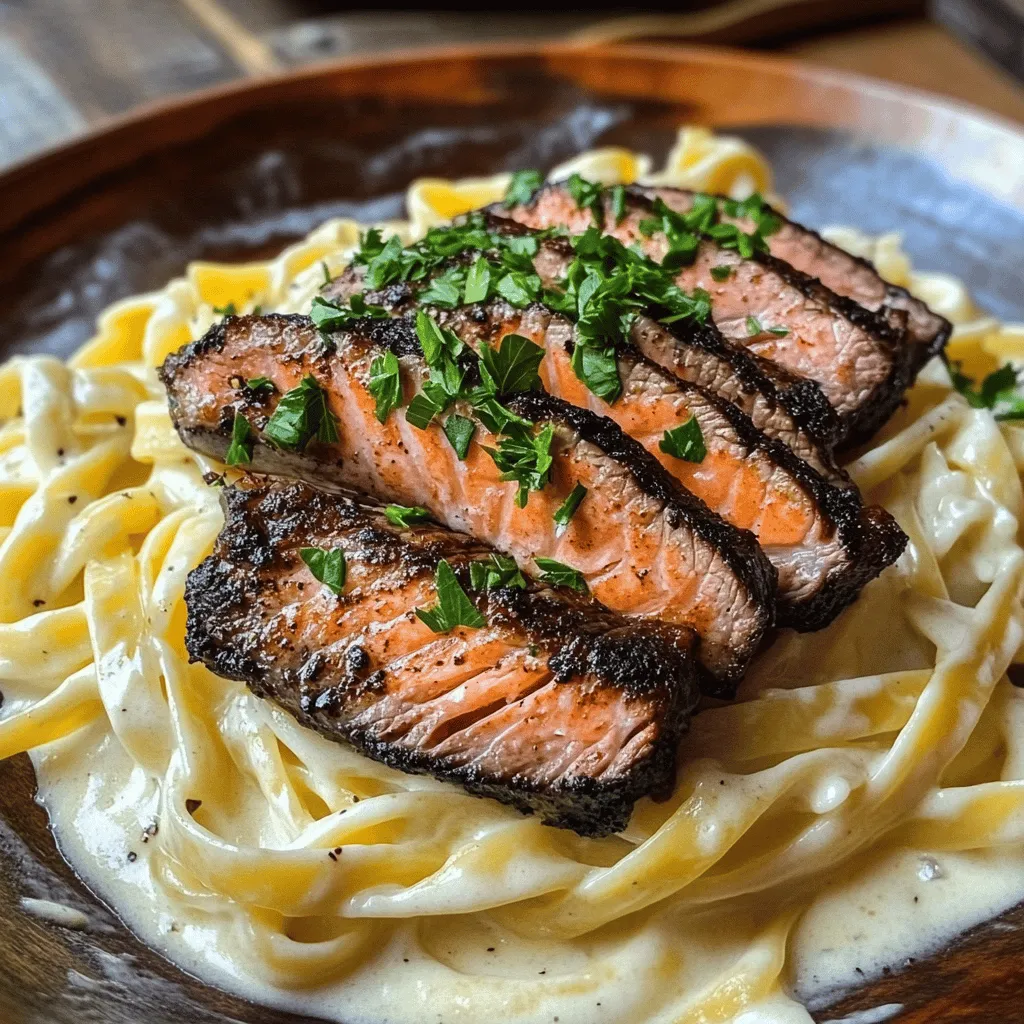Blackened Steak and Salmon Alfredo Recipe