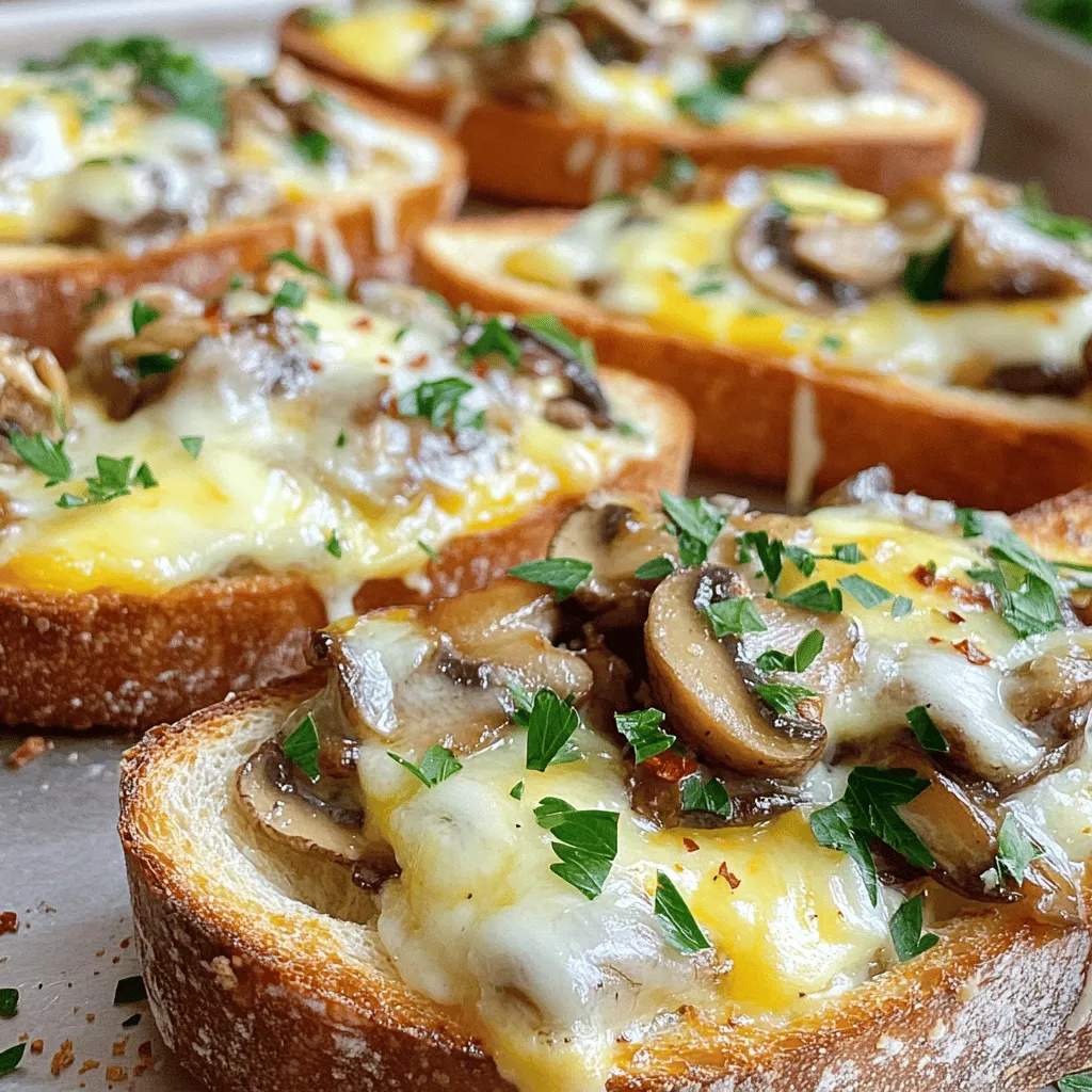 Gourmet Cheesy Mushroom and Garlic Toasts Delight