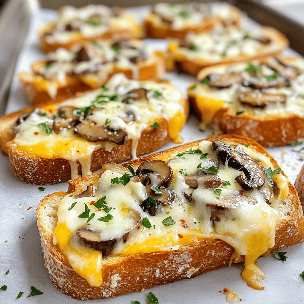 To make the Gourmet Cheesy Mushroom and Garlic Toasts, you need the following ingredients: