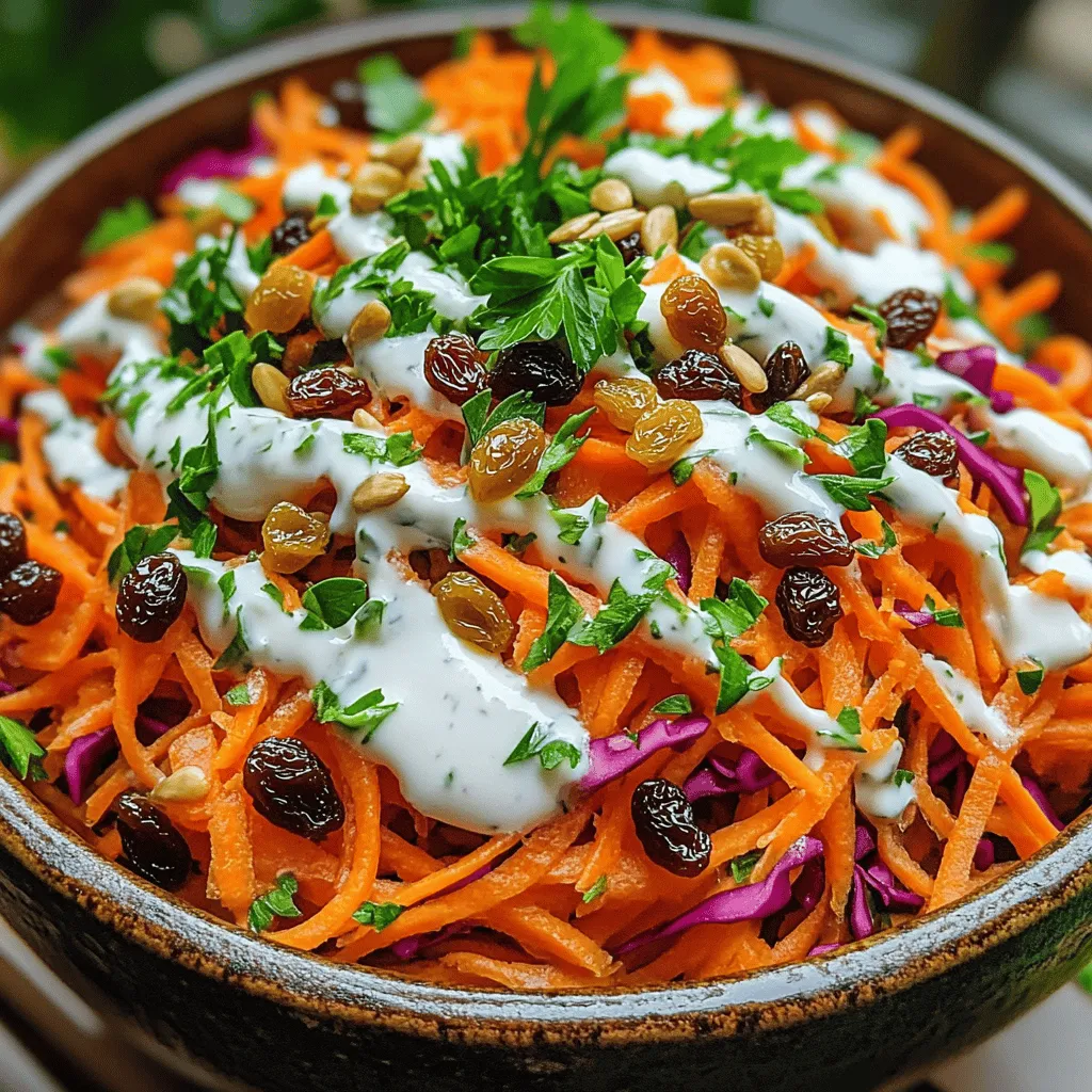 - 4 large carrots, grated - 1 cup red cabbage, thinly sliced - 1/2 cup raisins or dried cranberries