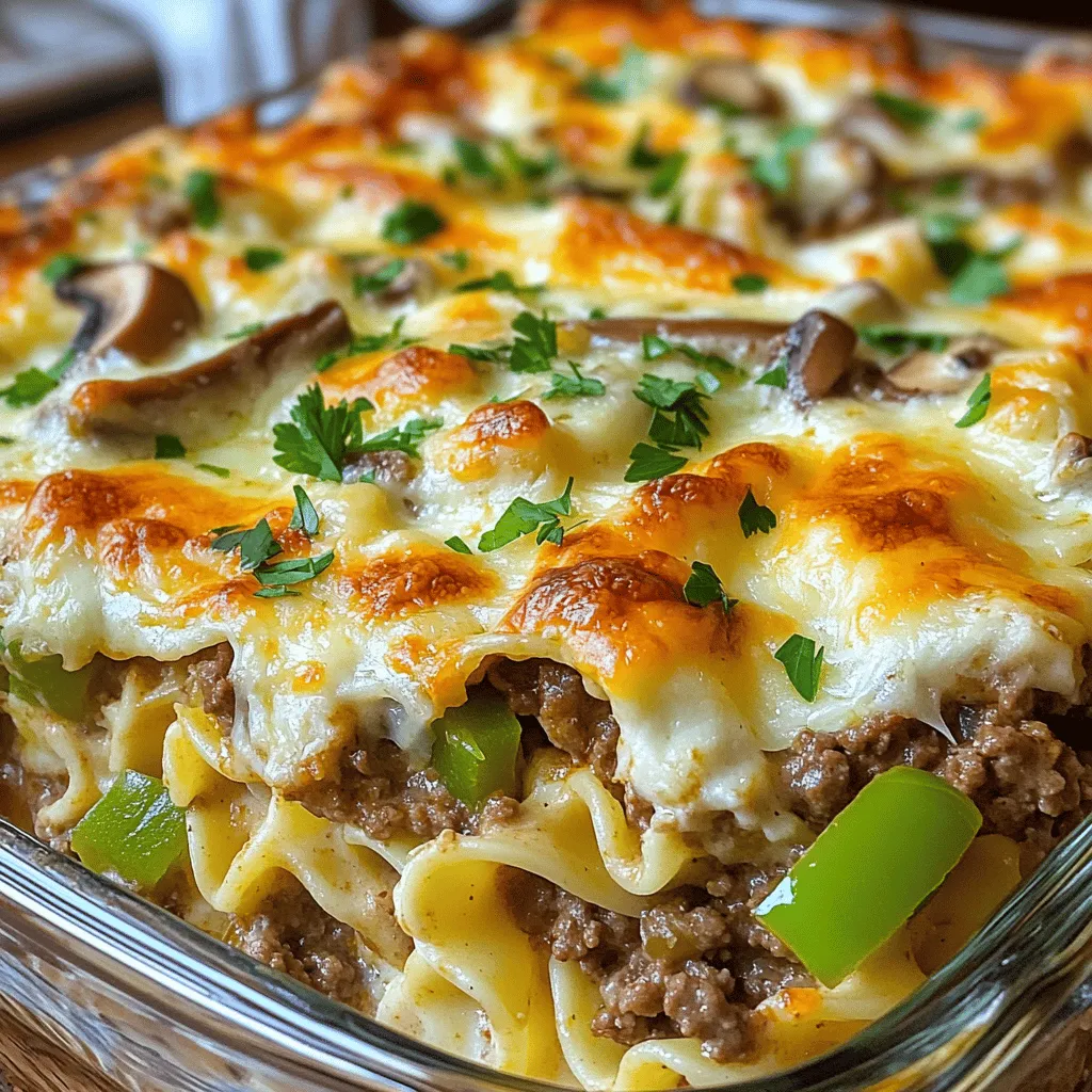 To make a great Philly cheesesteak casserole, gather these simple ingredients: