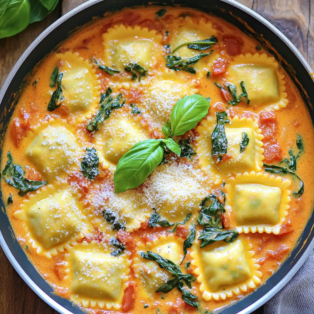 One-Pan Creamy Tomato Spinach Ravioli Delight