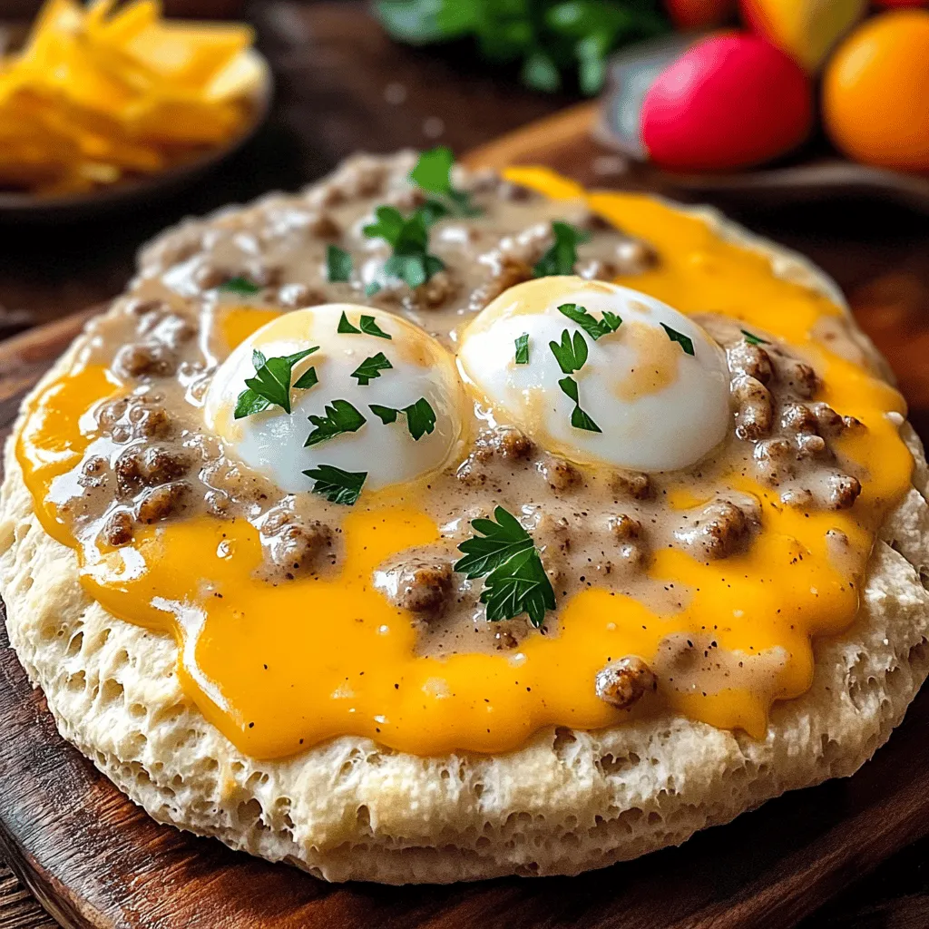 To make a great biscuits and sausage gravy breakfast pizza, you need a few key ingredients. First, let’s talk about the biscuit crust. You will need all-purpose flour, baking powder, salt, cold butter, and buttermilk. This mix creates a flaky and tender base.