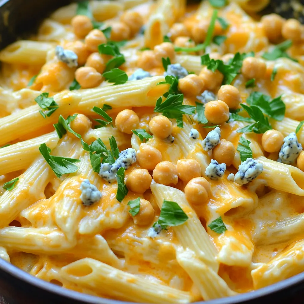 One Pot Creamy Buffalo Chickpea Pasta Delight
