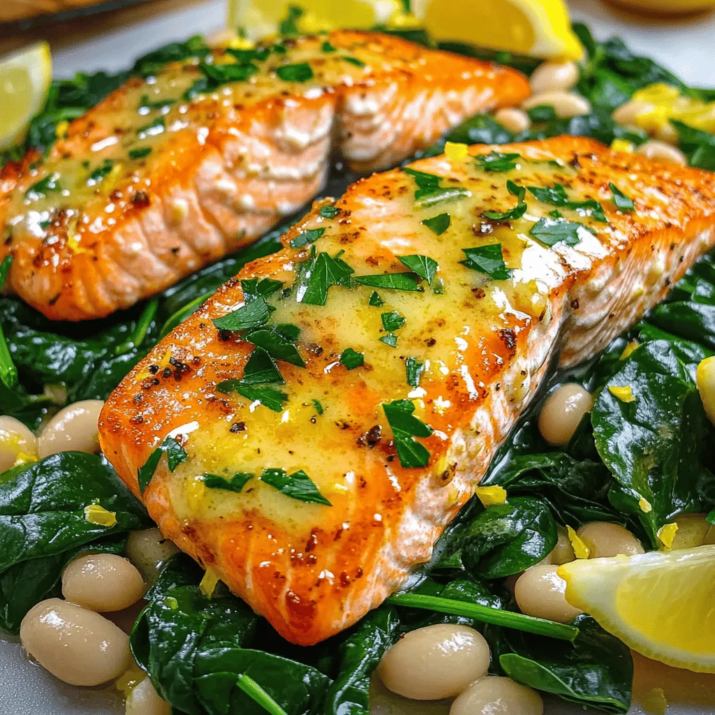 Garlic Butter Salmon and Lemon White Beans Delight