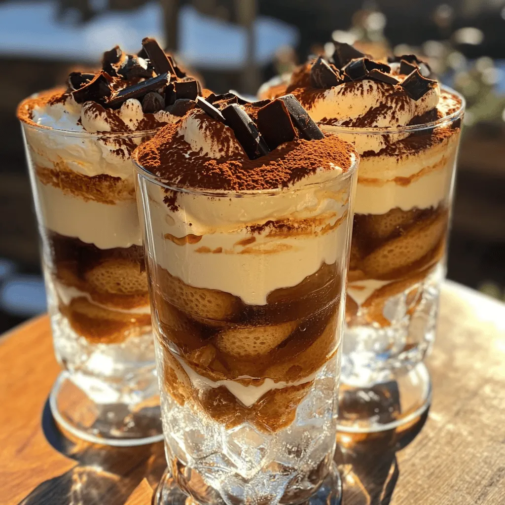 - 2 cups strong brewed coffee, cooled - 1 cup mascarpone cheese - 1 cup heavy cream - 1/2 cup sugar - 1 teaspoon vanilla extract - 1 1/2 cups ladyfinger cookies - 2 tablespoons cocoa powder, for dusting - Dark chocolate shavings, for garnish (optional) - Ice cubes