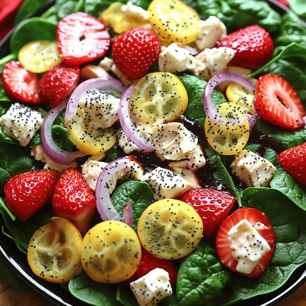 Strawberry Spinach Poppy Seed Salad with Chicken Delight