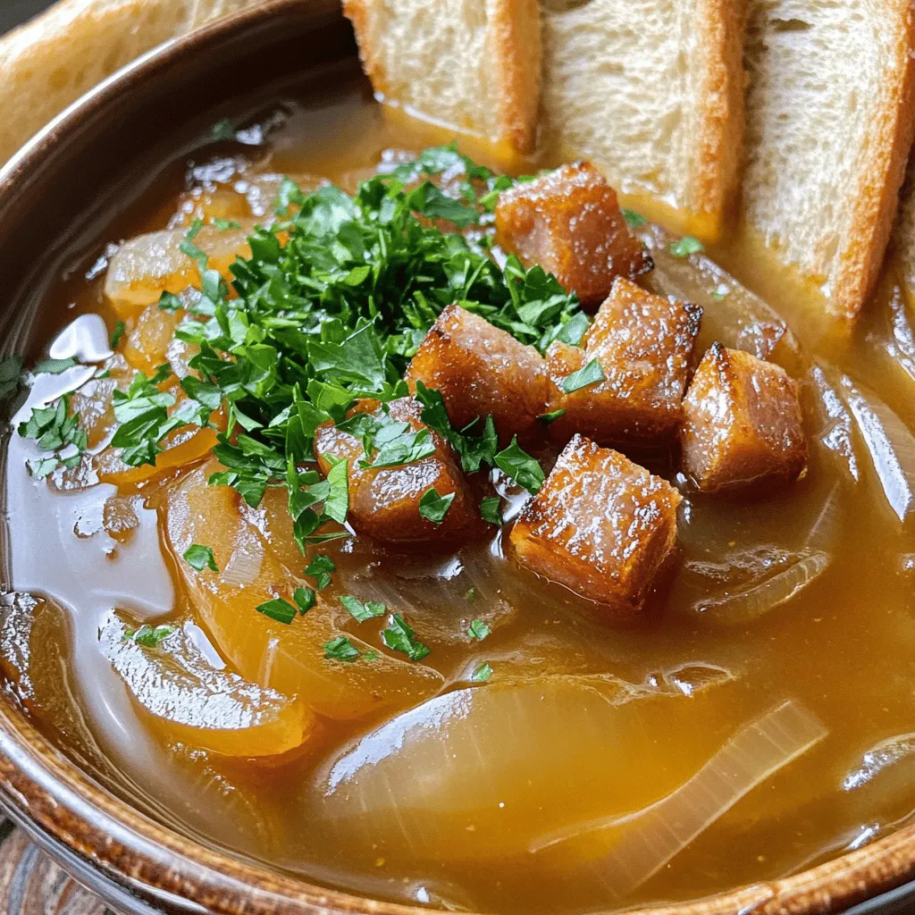 The key ingredients for this dish are simple yet powerful. You need three large yellow onions, sliced into thin rings. These onions become sweet and savory when cooked. Next, use one cup of non-alcoholic beer. This adds a rich flavor to the beer caramelized onions. If you prefer, beef broth works too.