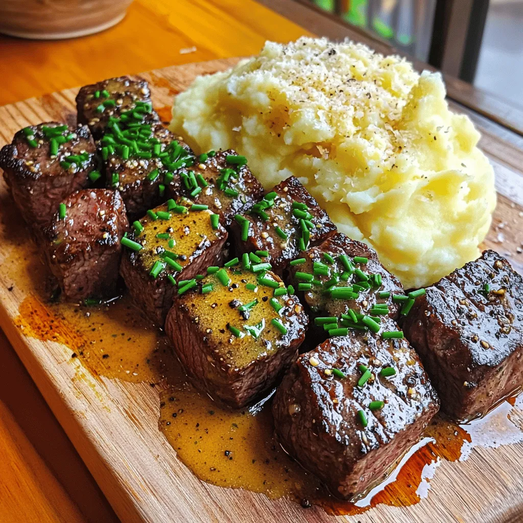 To make Garlic Butter Steak Bites and Mash, you will need fresh and simple ingredients. Here’s the list: