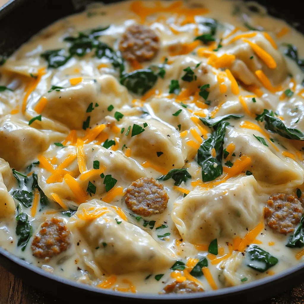 Creamy Pierogi and Turkey Sausage Skillet Delight