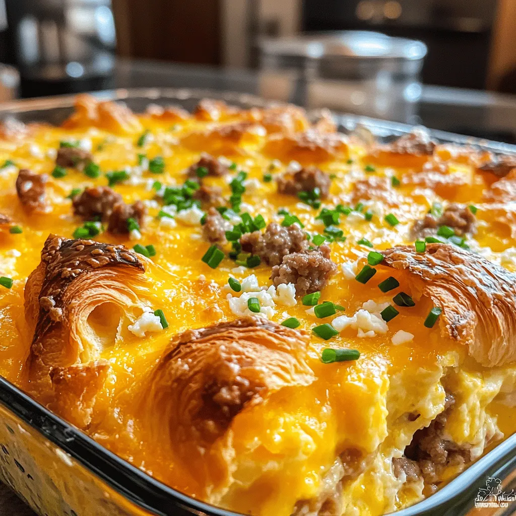 - Croissants: 6 large, day-old or stale - Eggs: 6 large - Dairy: 2 cups whole milk, 1 cup heavy cream - Cheeses: 1 cup shredded sharp cheddar, 1/2 cup crumbled feta