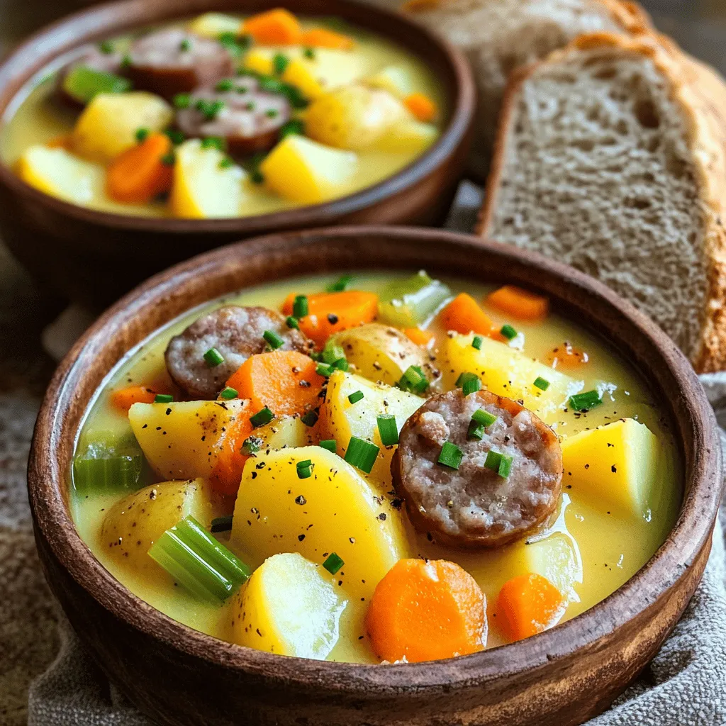 Savory Slow Cooker German Potato Soup with Sausages