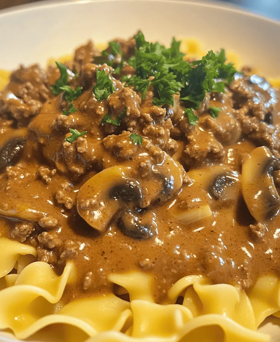 Savory Ground Beef Stroganoff is a classic comfort dish that has warmed the hearts and filled the bellies of families for generations. With its rich flavors and creamy texture, this dish brings a sense of satisfaction that can only come from a home-cooked meal. Imagine tender ground beef simmered with mushrooms and onions in a luscious cream sauce, served over a bed of egg noodles or rice. It