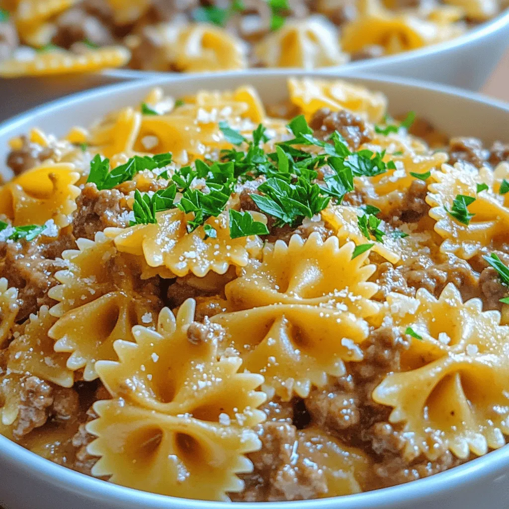 Bowtie Pasta with Creamy Velveeta Beef Sauce Delight