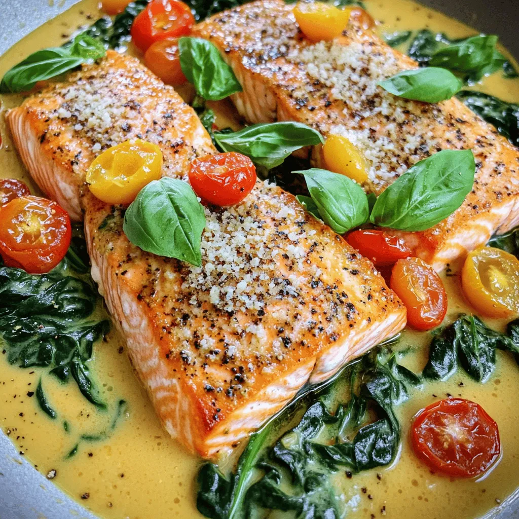 - 4 salmon fillets (6 oz each) - 2 tablespoons olive oil - 1 cup heavy cream - 1/2 cup grated Parmesan cheese