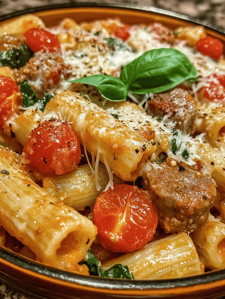 Creamy Sausage Rigatoni: Spinach &#038; Tomato Delight