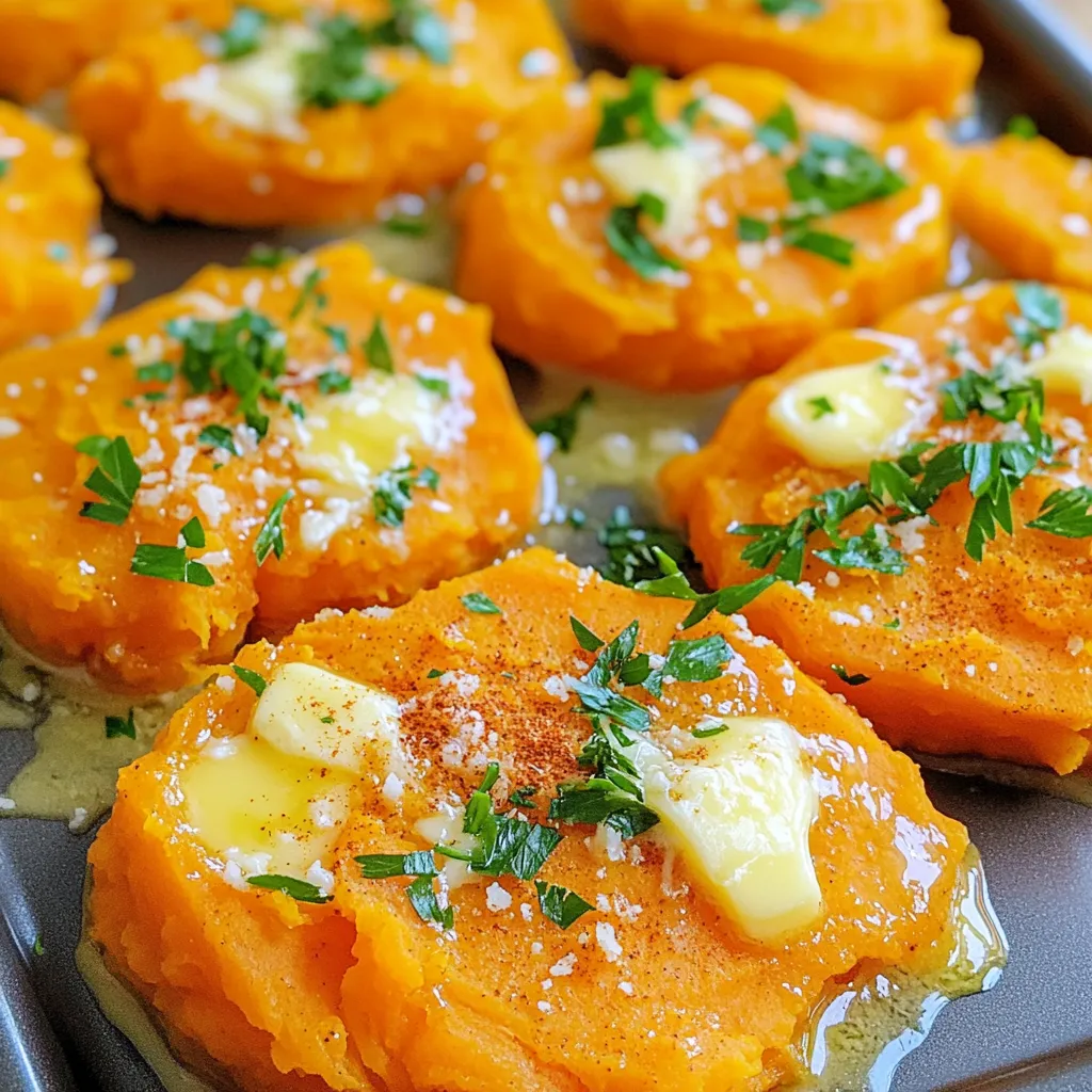 Garlic Parmesan Smashed Sweet Potatoes Delight