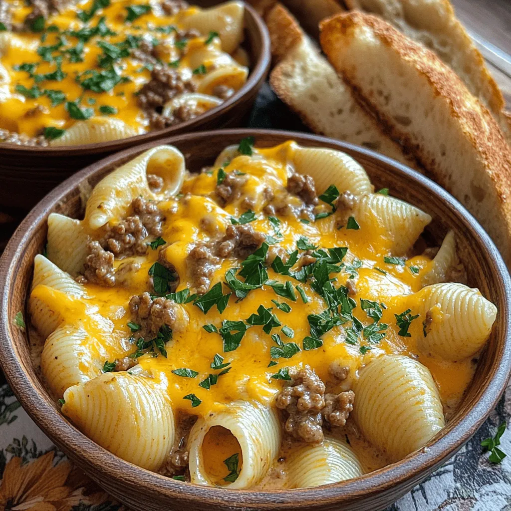 To make Creamy Beef and Shells, you will need the following ingredients: