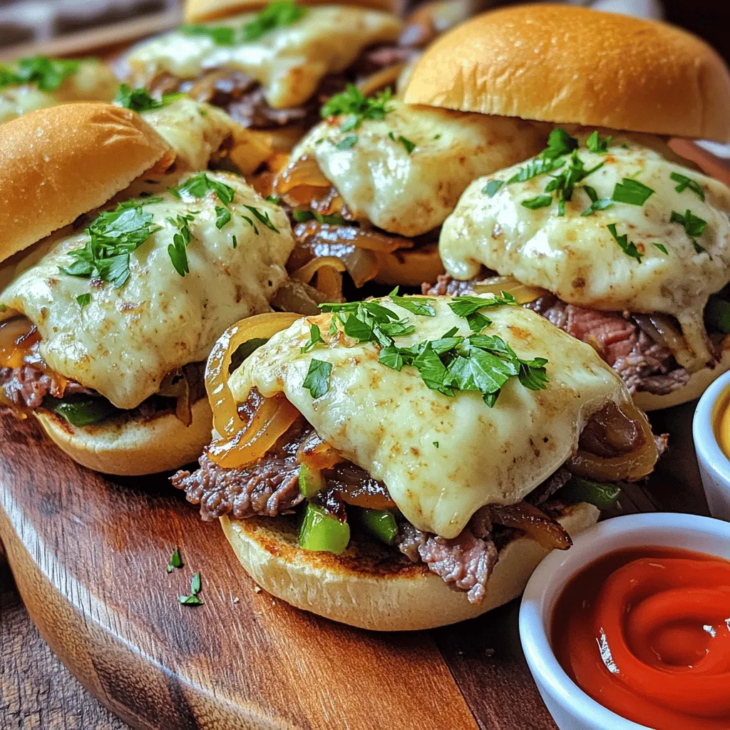 Philly cheesesteak sliders are fun to make and full of flavor. The key ingredients include thinly sliced ribeye steak, onions, and bell peppers. These give the sliders that classic taste.