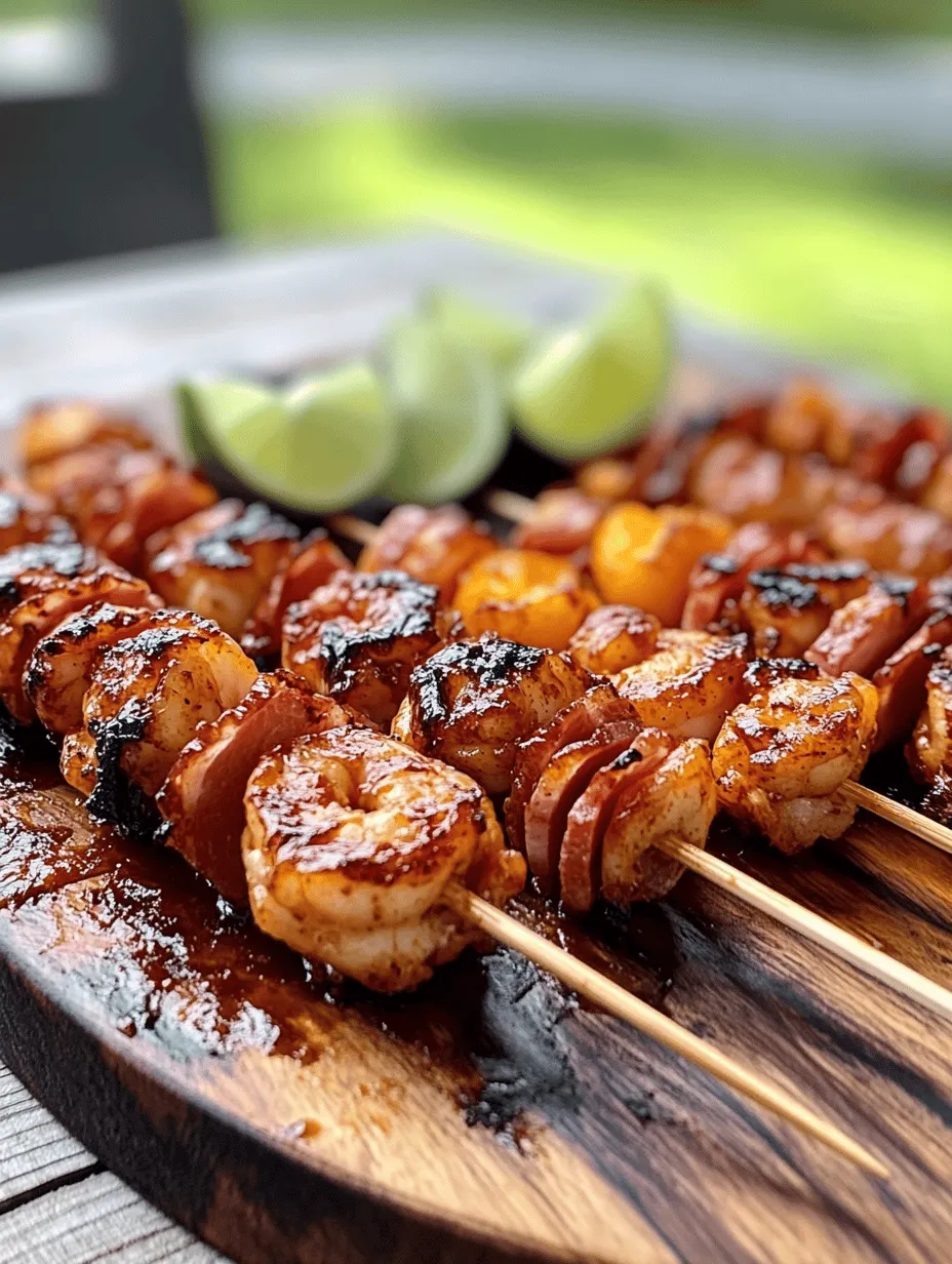 BBQ, Sweet Chili, &#038; Peach Bacon Wrapped Shrimp Kabobs