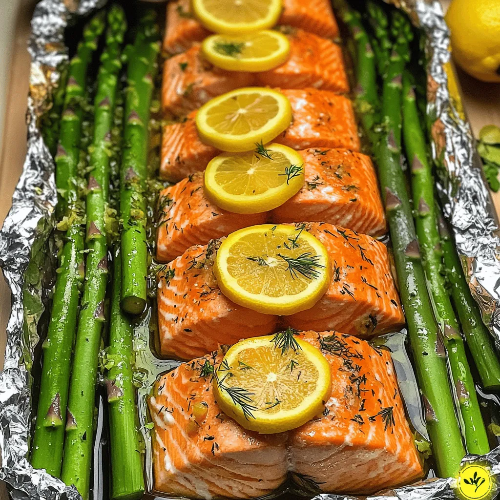 To make baked salmon in foil with asparagus, you need a few key ingredients. First, grab two salmon fillets, about six ounces each. Freshness matters here, so choose wild-caught salmon if you can. Next, you