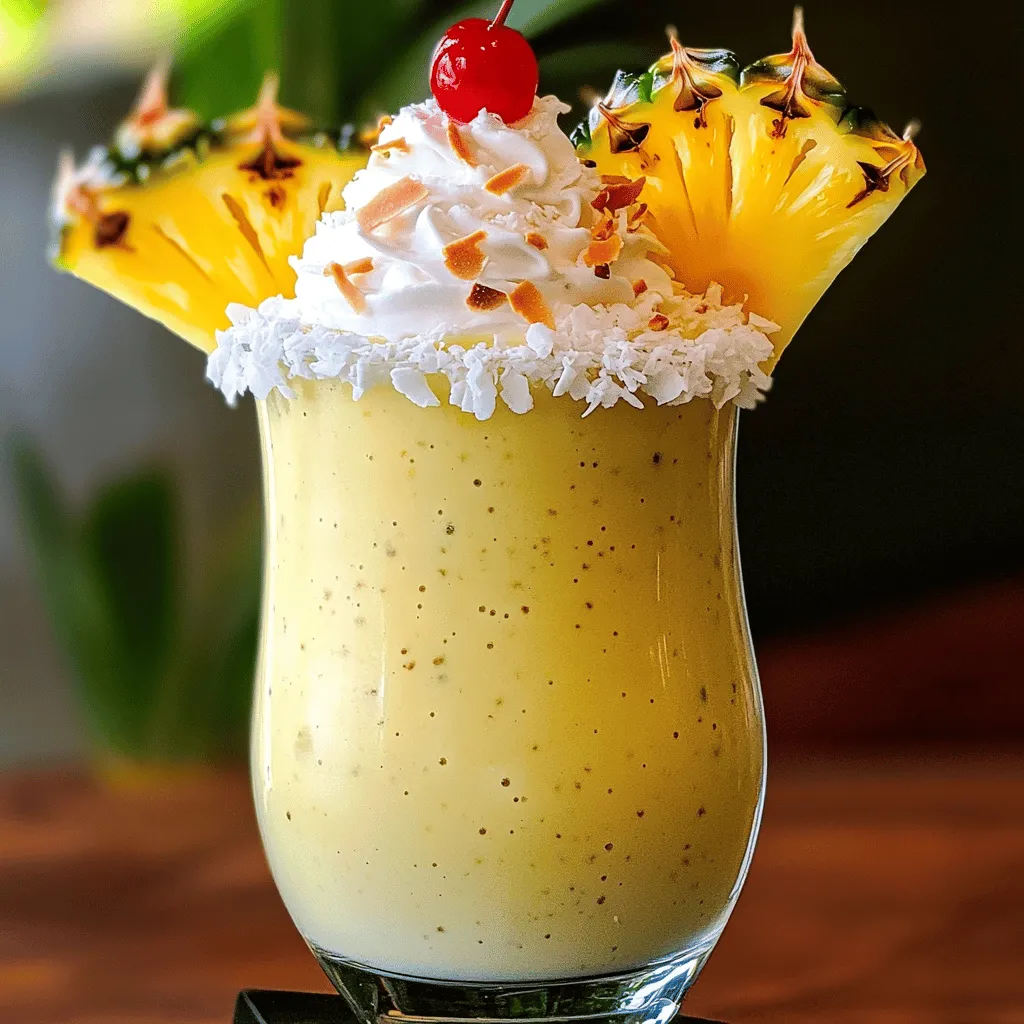 When you make a Pina Colada milkshake, you want the best ingredients. The main parts include vanilla ice cream, coconut milk, a frozen banana, and pineapple chunks. Each ingredient adds a special flavor.