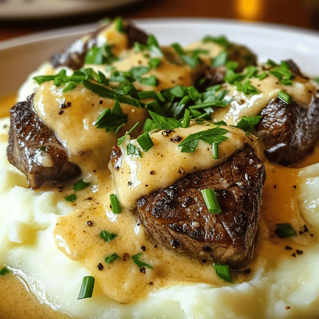 Creamy Garlic Butter Steak Bites with Mashed Potatoes