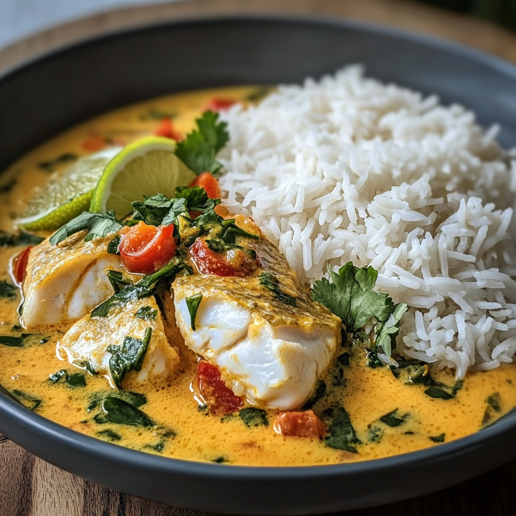 Coconut Lime Fish Curry with Jasmine Rice
