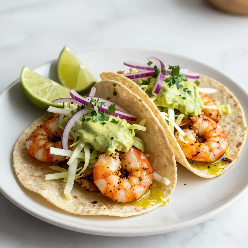 Savory Avocado Lime Crema Shrimp Tacos Recipe