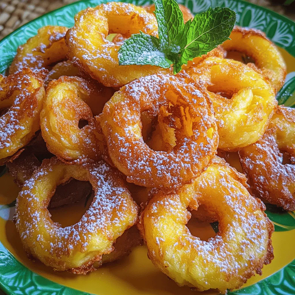 To make pineapple fritters, you need just a few simple ingredients. Here’s what you’ll need: - 1 ripe pineapple, peeled and core removed, cut into rings - 1 cup all-purpose flour - 1/2 cup cornstarch - 1 tablespoon baking powder - 1/4 teaspoon salt - 1 tablespoon sugar - 1/2 teaspoon ground cinnamon - 1 cup sparkling water (cold) - Oil for frying (coconut or vegetable)
