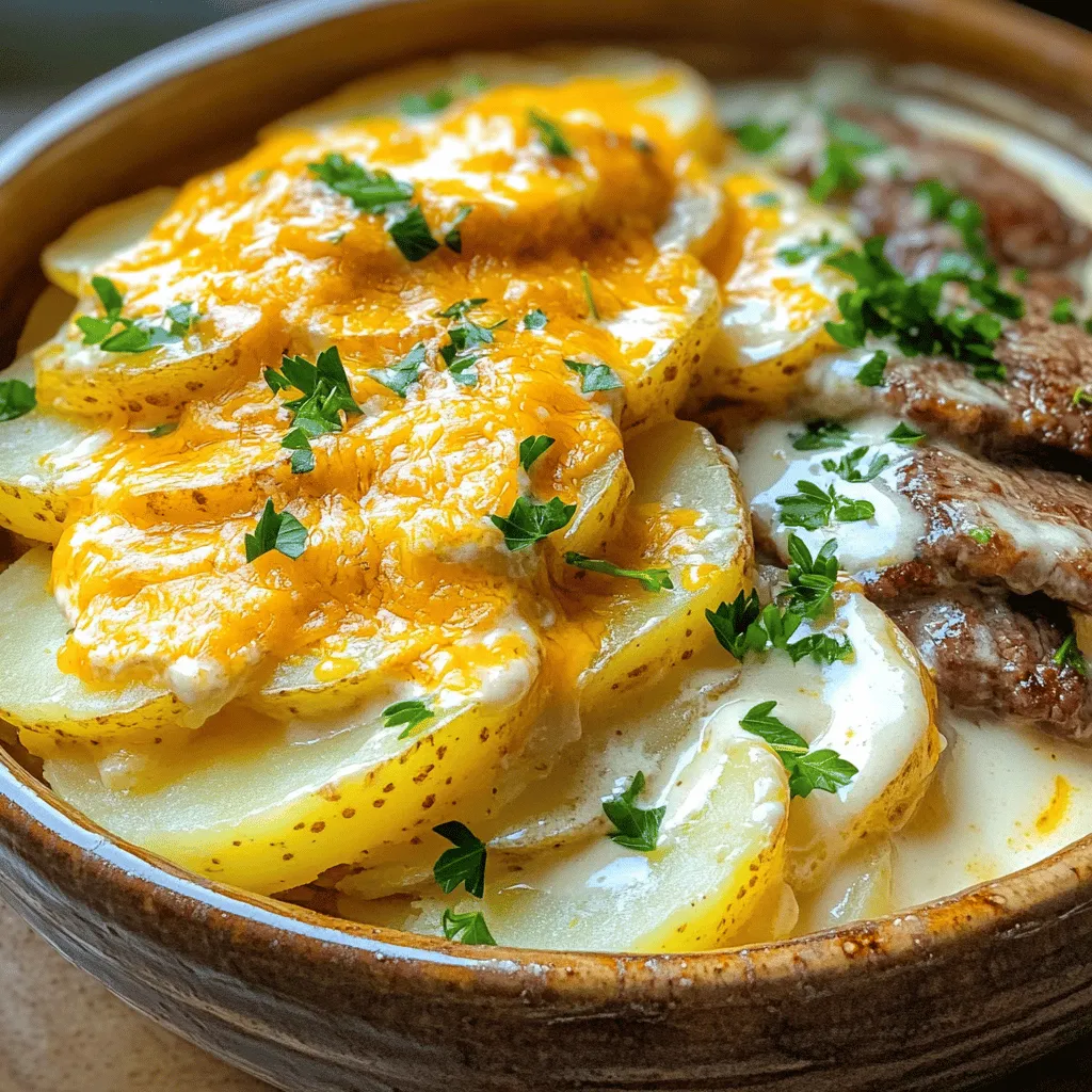 Delicious scalloped potatoes are creamy, cheesy, and soft. They come from thinly sliced russet potatoes. You mix them with heavy cream, garlic, and cheese. Bake them until golden and bubbly. This dish becomes a warm hug on a plate.
