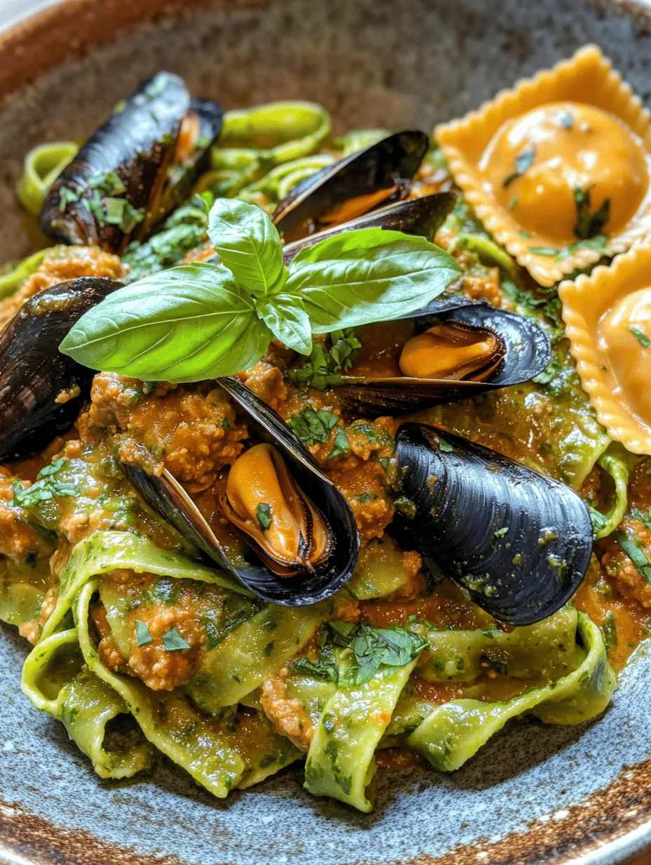 Spinach Fettuccine with Lobster Ravioli, Mussels, and Meat Sauce: A Culinary Journey