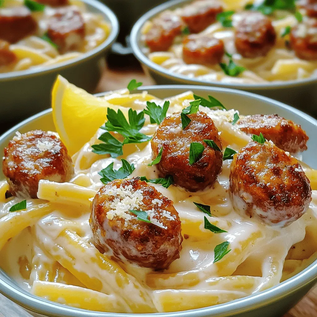 Garlic Butter Sausage Bites with Creamy Parmesan Pasta