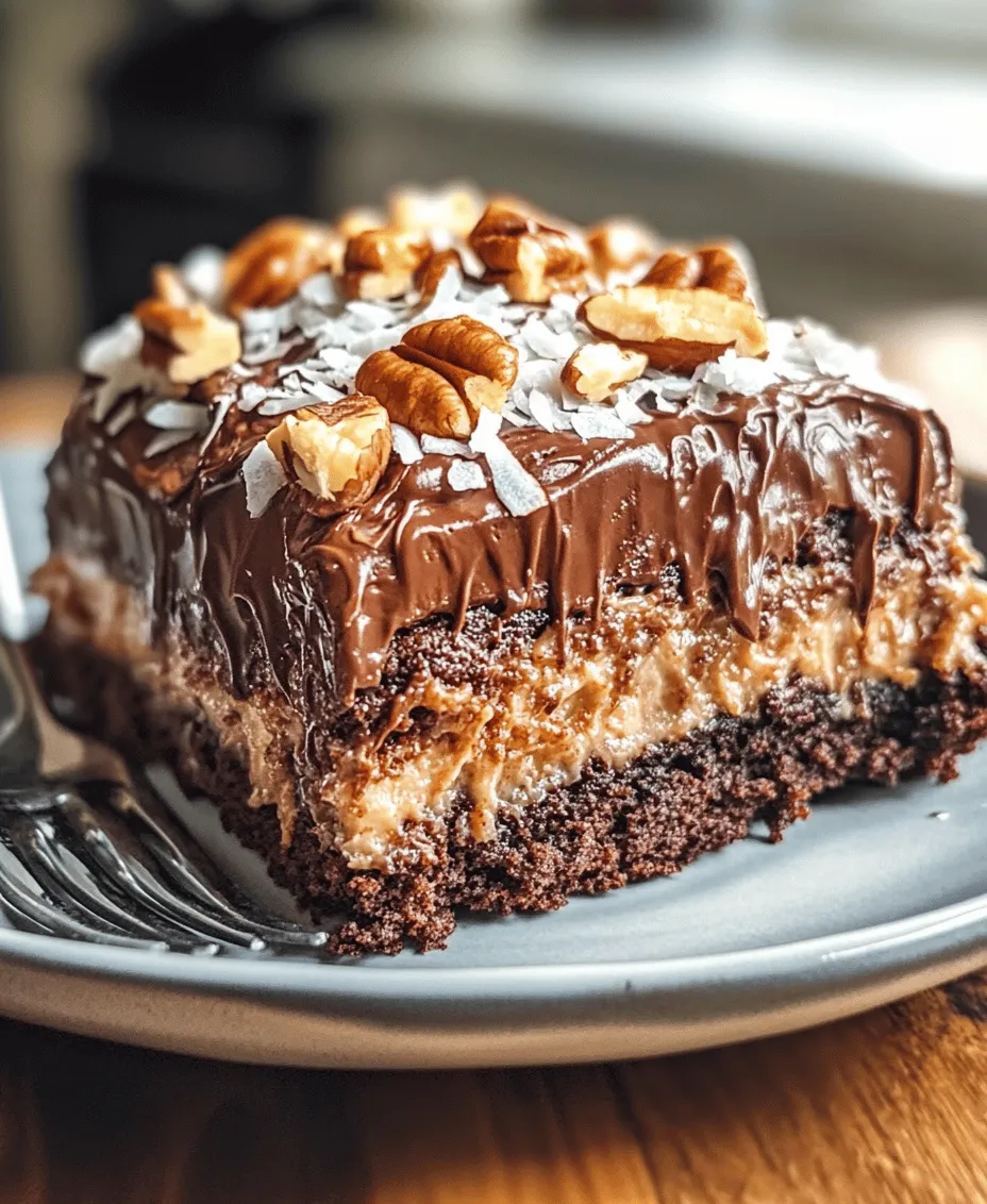 Welcome to the delightful world of desserts! Today, we are diving into the luscious and decadent realm of the German Chocolate Poke Cake. This rich and moist cake is infused with the distinct flavors of coconut and pecans, making it an indulgent treat that is perfect for celebrations, gatherings, or simply a sweet craving. The beauty of a poke cake lies not only in its flavor but in its texture. The cake is deliberately poked and filled with a creamy mixture, resulting in an explosion of taste with every bite.
