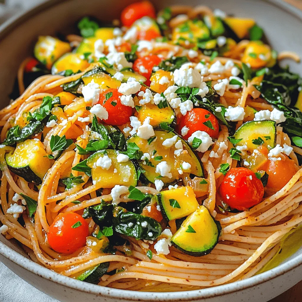For Healthy Greek Spaghetti, you need simple and wholesome ingredients. Here’s what you’ll use: - 8 oz whole wheat spaghetti - 2 tablespoons olive oil - 2 cloves garlic, minced - 1 small red onion, finely chopped - 1 medium zucchini, diced - 1 red bell pepper, diced - 1 cup cherry tomatoes, halved - 1 cup spinach, fresh - 1 teaspoon dried oregano - 1 teaspoon dried basil - 1/2 cup feta cheese, crumbled - Salt and pepper to taste - Fresh parsley, chopped (for garnish)