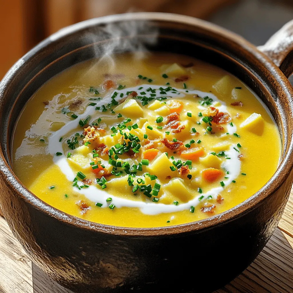 For a traditional German potato soup, you need simple, fresh ingredients. The primary ingredients are potatoes, onions, and broth. Potatoes give the soup its creamy texture. Onions add a sweet flavor when cooked. You can use vegetable or chicken broth for a rich taste.