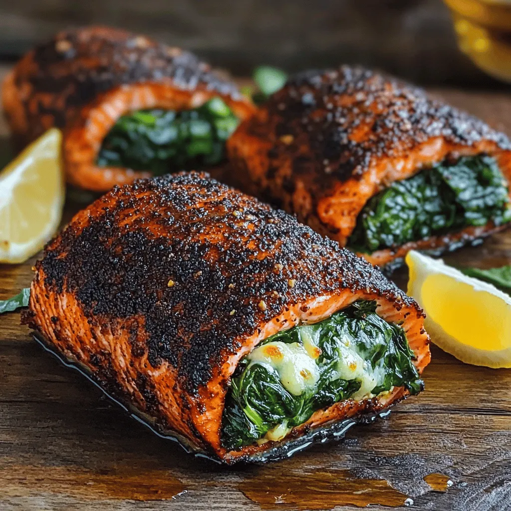 Blackened Salmon Stuffed with Spinach and Parmesan Bliss