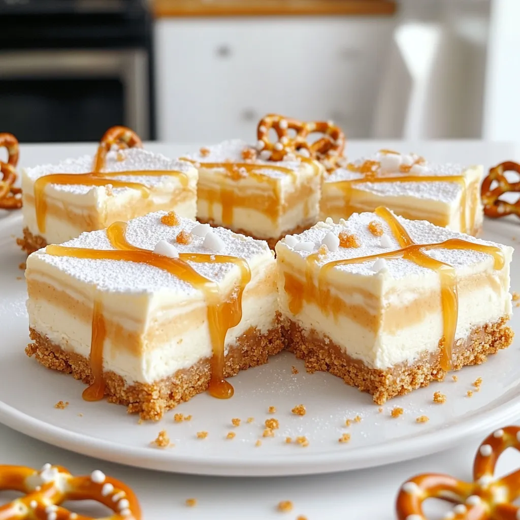 No-Bake Salted Caramel Pretzel Cheesecake Bars Delight