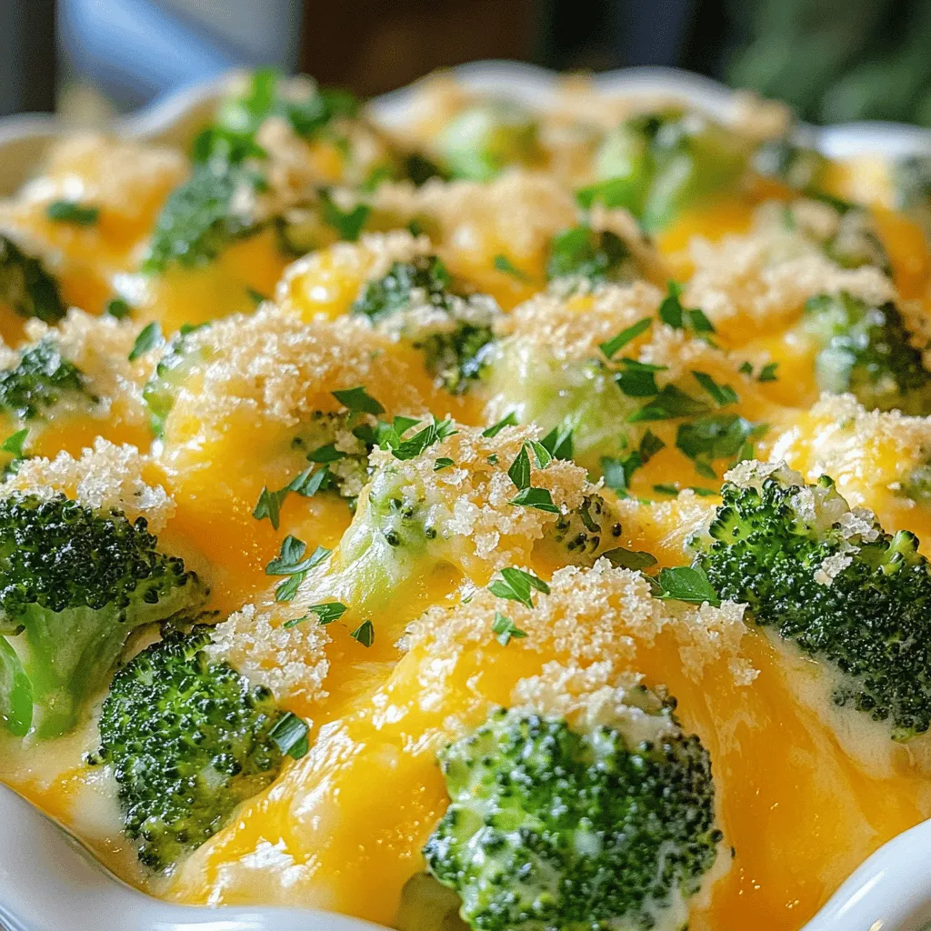 - Fresh broccoli florets - Cheddar cheese options - Cream of mushroom soup alternatives