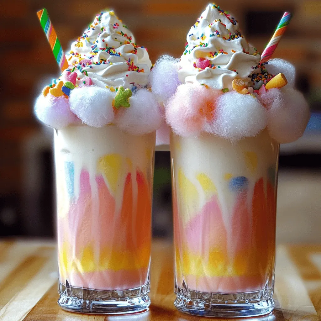 The main ingredients for a cotton candy milkshake are simple yet fun. You need two cups of vanilla ice cream and one cup of whole milk. These create the creamy base. Then, you add one cup of cotton candy, which gives that sweet flavor. A teaspoon of vanilla extract adds depth to the taste. Don