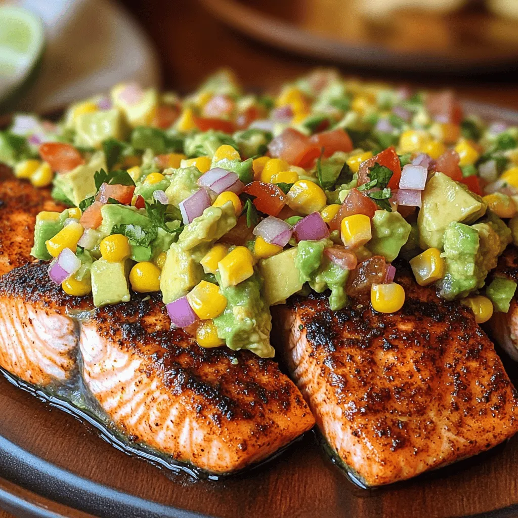Blackened Salmon with Avocado Corn Salsa Delight